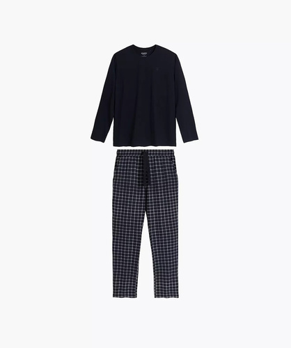 Atlantic NMP-404 Herren-Pyjama 100% Baumwolle Lange Hose kariert Navy