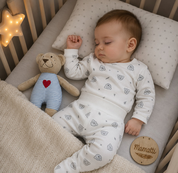 Mamatti Baby-Halbhosen Weiß mit Bären Baumwolle Hoher Bund