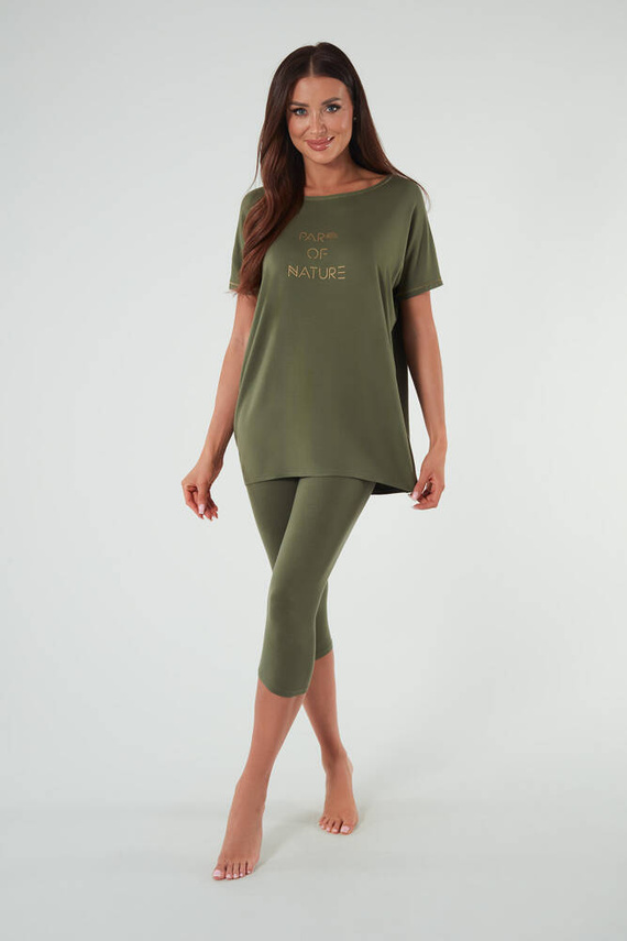 Natura Pyjamas Damen kurzarm, 3/4 Hose Italienische Mode - khaki 