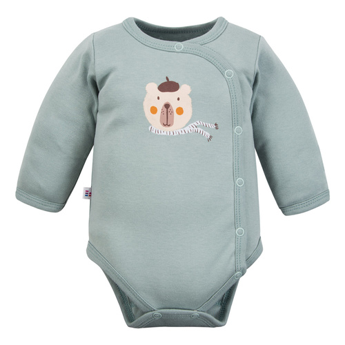 Beary Cool Eevi Baby-Body – Baumwolle, lange Ärmel, Umschlag, Teddybär-Aufdruck