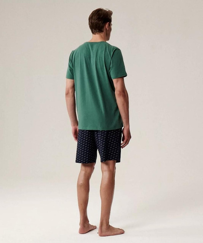 Herrenpyjama NMP-395 – grüne und marineblaue Baumwolle, kurze Ärmel, leicht und bequem für den Sommer