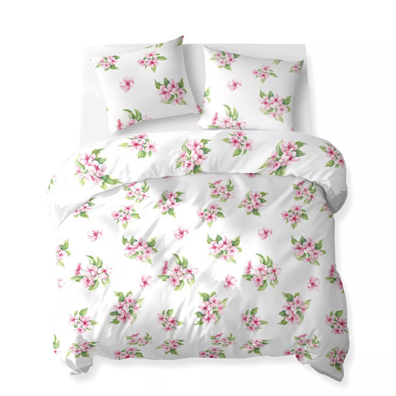 5766 A Cotton Bloom Detexpol weiße Baumwollbettwäsche mit rosa Blumen – 100 % Baumwolle, doppelseitig, polnische Produktion