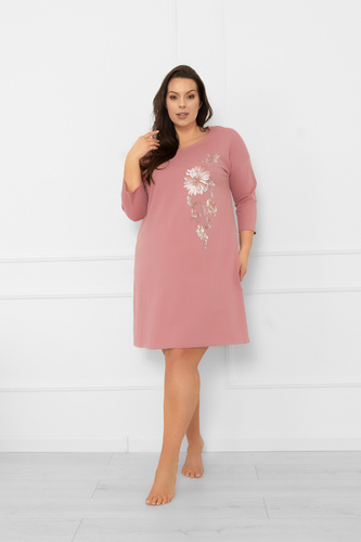 Damen Nachthemd Akita - Baumwolle, 3/4 Ärmel, Blumenapplikation Italian Fashion