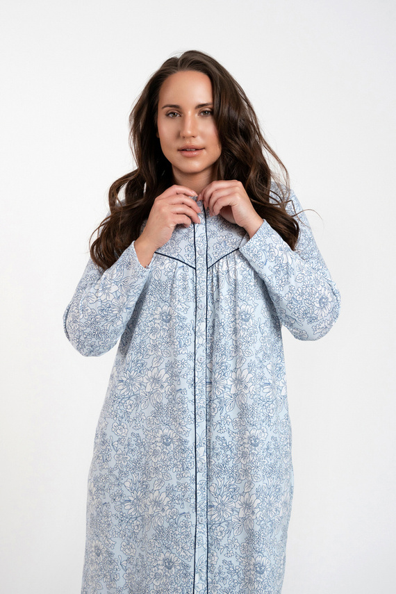Talita ungeknöpftes Nachthemd Italienische Mode - Blaudruck
