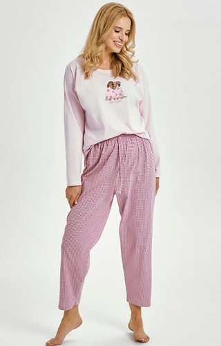 3434 Elisa Taro Damenpyjama – 100 % Baumwolle, lange Ärmel, Hundeaufdruck