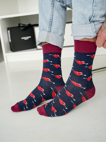 Herren Socken Milena 0125-136 mit Herzen – Baumwolle, Valentinsmotiv, Geschenk