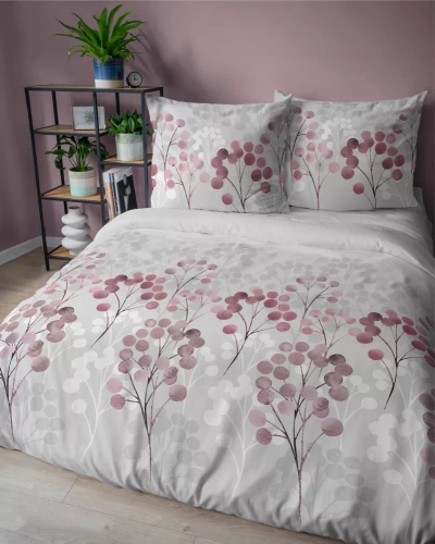 5223 B Satinbettwäsche mit Zweigen in den Rosatönen Detexpol-Grau