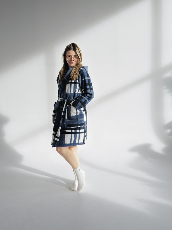 031 De Lafense Bademantel Decke - warmer Fleece Damen Bademantel Super Cozy, blau