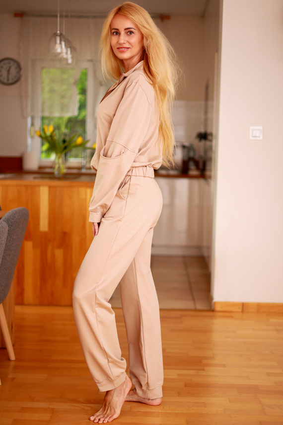 Fogo Damen-Trainingsanzug aus Baumwolle mit Taschen – Mirale – polnische Produktion – Beige