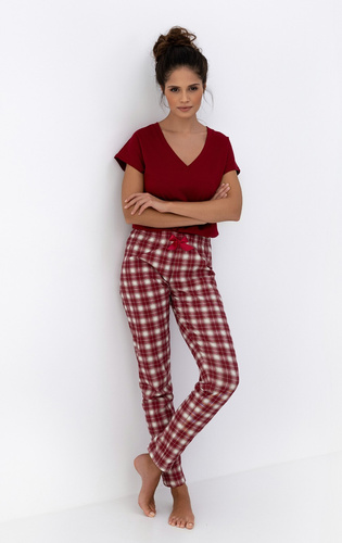 Alivia Pajamas Sensis – Baumwollpyjama für Damen mit T-Shirt und langer karierter Hose
