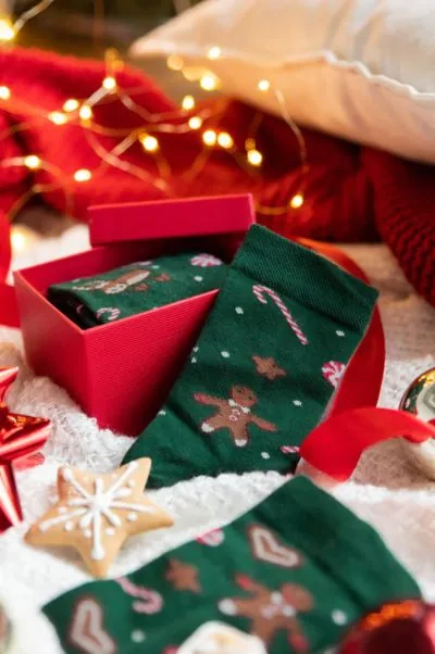 S136D Weihnachten Lange Socken Italienische Mode - grün/braun/rot