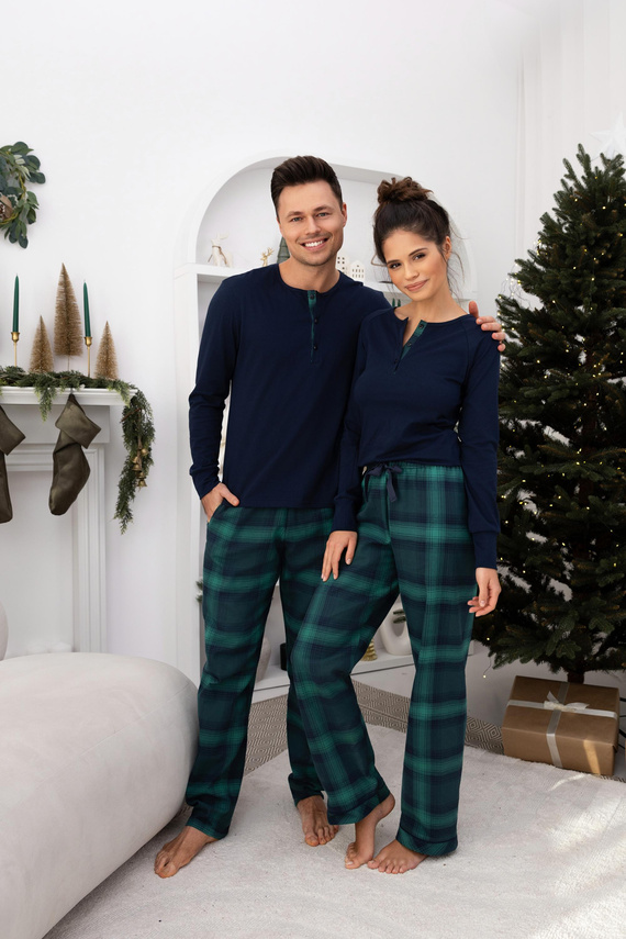 Cassandra Sensis Damenpyjama – Baumwolle, lang, kariert