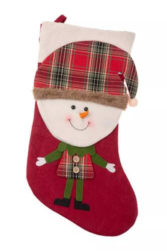Schneemann-Weihnachtsdekorationsstrumpf von Needles and Threads rot