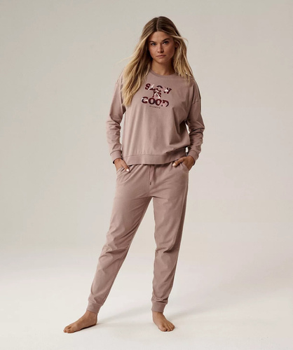 Damenpyjama Atlantic NLP-499 Beige – Baumwolle, lange Ärmel, bequem und stilvoll
