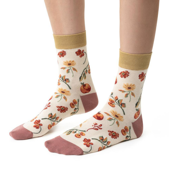 Steven Planeta Ziemia art.017 Damen Socken ecru 043 – Baumwolle, Muster, Komfortbund
