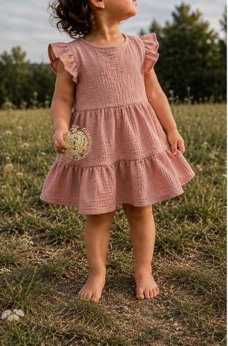 Musselin Kinderkleid Mamatti SE50510 Altrosa aus weicher Baumwolle