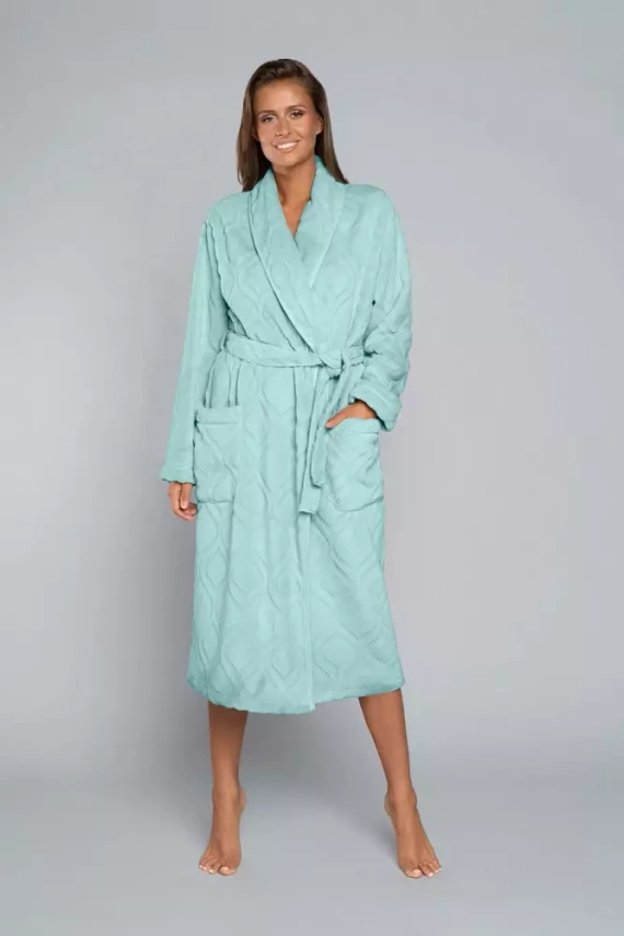 Morena Damen Fleece Morgenmantel Italian Fashion - mint