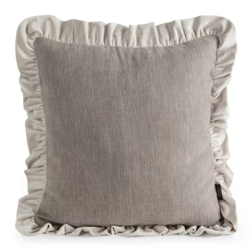 Eurofirany Elvara dekoratives Kissenbezug 45x45 Velours mit Rüsche - beige