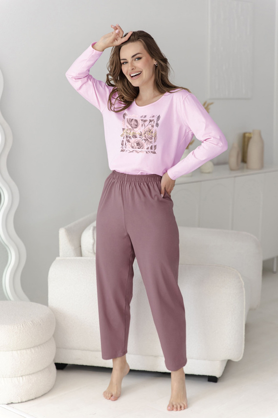 Damen-Pyjama Taro 3632/3657 Solene Flieder 100% Baumwolle Lang