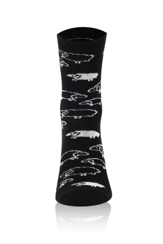 Lange Socken Wito S182D - schwarz mit Schafmotiv Italienische Mode