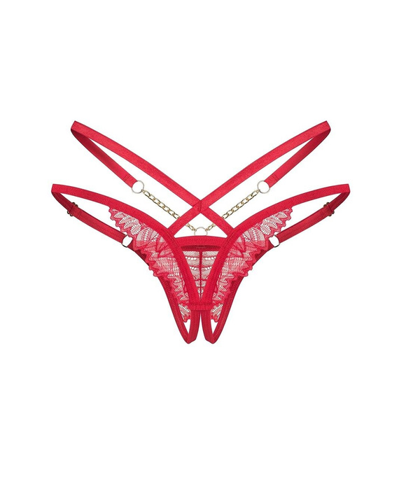 Matildea Obsessive Tanga – rot, Spitze, mit offenem Schritt