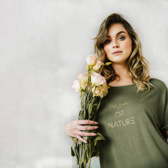 Natura Pyjamas Damen kurzarm, 3/4 Hose Italienische Mode - khaki 