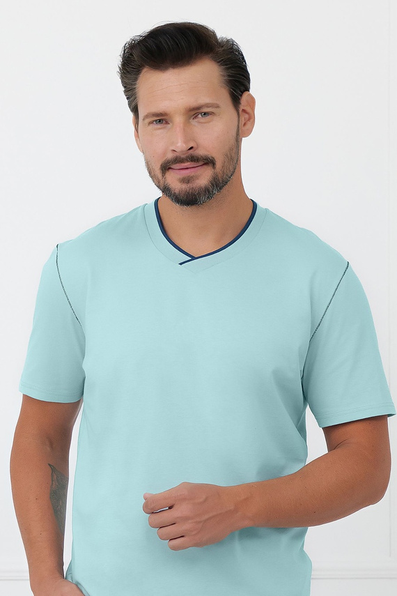 Herren-Pyjama Devon Italian Fashion aus Baumwolle, lange Hose - Türkis