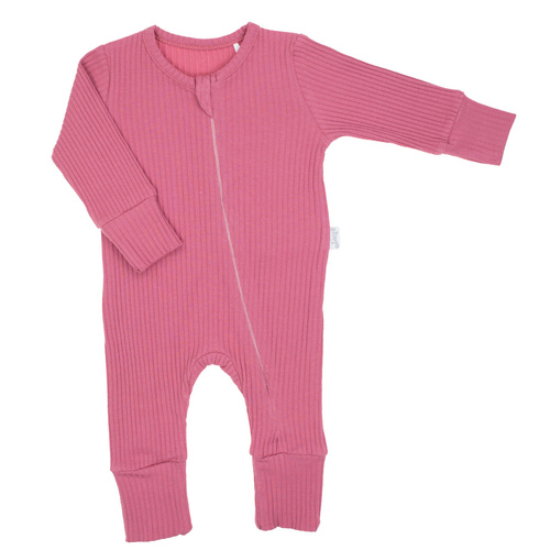 216032 Lala Nicol Babystrampler – gerippte Baumwolle, ohne Füße, diagonaler Reißverschluss