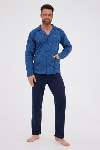 114/78 Cornette Herrenpyjama | Reißverschluss, 100 % Baumwolle, Kragen und Taschen