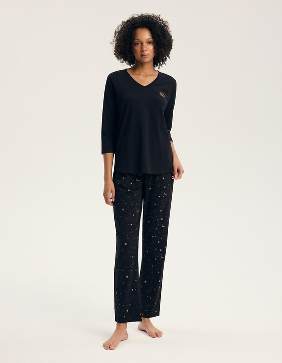 Damen-Pyjama Henderson 45438 Gilly 3/4 Schwarz 100% Baumwolle Lange Hose