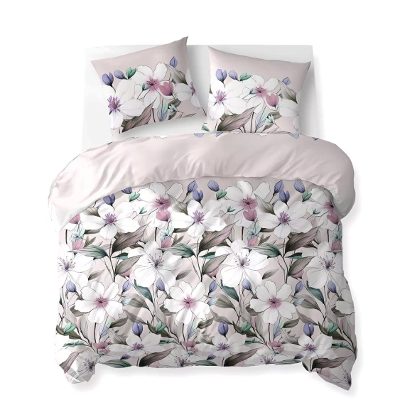 5774 B Cotton Bloom Detexpol-Baumwollbettwäsche, Puderrosa mit Blumen – 100 % Baumwolle, doppelseitig, polnische Produktion