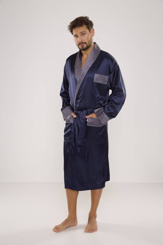 940 Forex Herren-Bademantel aus Satin - navy blau