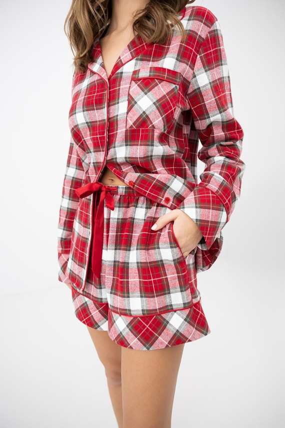 Sensis Clariel Damen-Flanell-Pyjama 100% Baumwolle Rot kariert