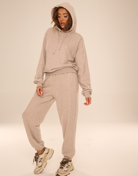 De Lafense Dune 075 Damen Baumwoll-Jogginganzug Kapuzenpullover und Hose - beige meliert
