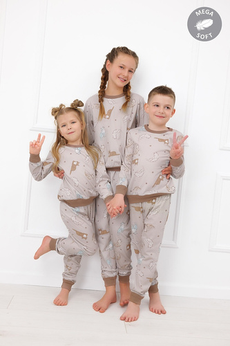 Italian Fashion Filka Kinder-Pyjama Mega Soft lang mit Katzen warm