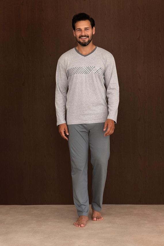 Herren-Pyjama Regina 6010 100% Baumwolle Langarm Bequem Für Ganzjährig Grau