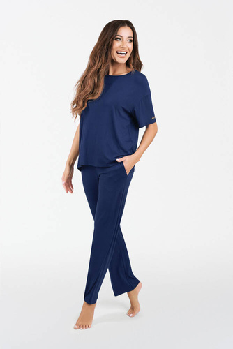 Akord Damen Kurzarmset, lange Hose Italienische Mode - navy blau 