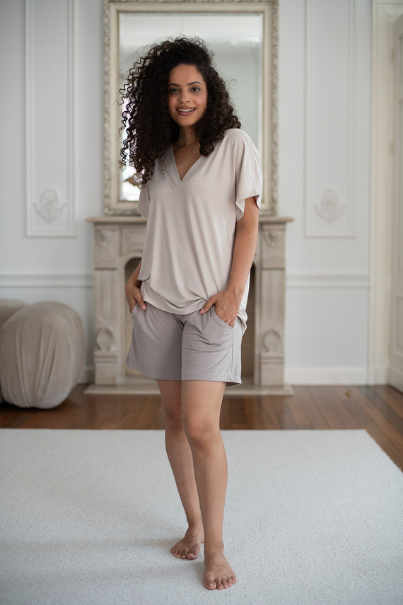 Milk&Love Moon kurze Umstands-Pyjama-Hose aus Bambus, beige