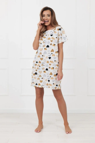 Damen Nachthemd Soraja Italian Fashion – Baumwolle, Kurzarm, Herzmuster