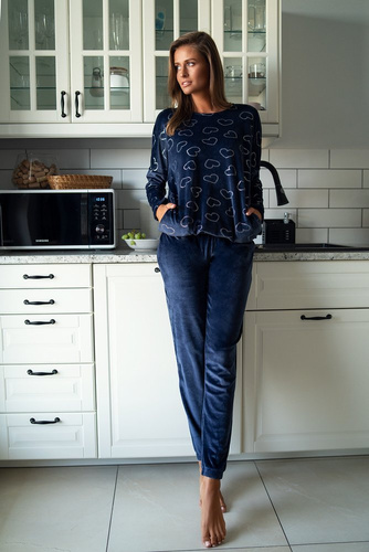 Elixir Frauen-Set Lang. ärmel, Länge. italienische Mode Hose navy blau 