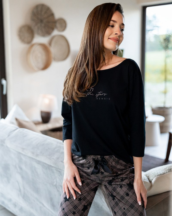 Sensis Reach For The Stars Damenpyjama – schwarzbraun