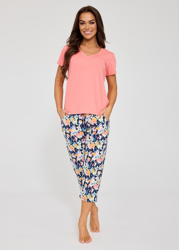 Damen Baumwollpyjama Cornette Violetta 875/338 – V-Ausschnitt, Hose 7/8