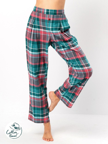 LHE 419 Key grüne Damen-Pyjamahose – karierter Baumwollflanell