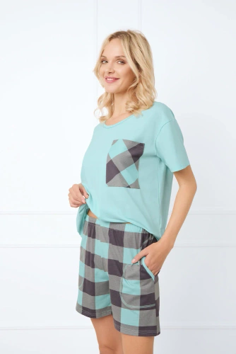 Sandra Damen Kurzarm-Pyjama, kurze Hose Italian Fashion - helltürkis