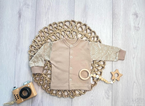 Mamatti KA16510 Baby-Kaftan aus Baumwolle, langärmlig, mit Druckknöpfen, beige