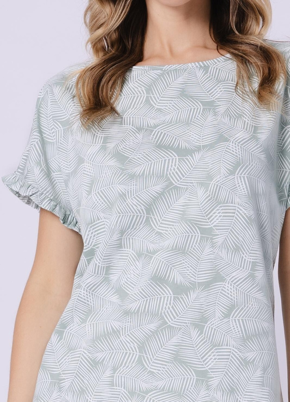 Damen Nachthemd Elif 1728 Leveza aus 100% Baumwolle – kurzarm mit Rüsche, floraler Print, luftiges Nachthemd bis zum Knie