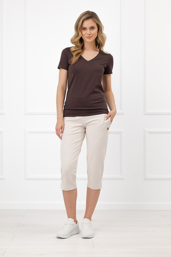 Damen Capri-Hose Credo Italian Fashion 95% Baumwolle mit Taschen 3/4-beige