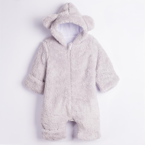 228269 Nicol FARMA Babystrampler mit Kapuze, Bär, grau, Baumwolle