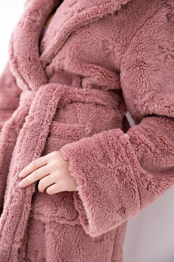 Sensis Dolly Damen Bademantel in Pudrigem Rosa, weich, mit Kapuze und Schleifen