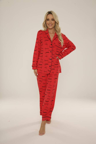 718 Madeleine Cat Love Damen Forex Pyjamas - rot